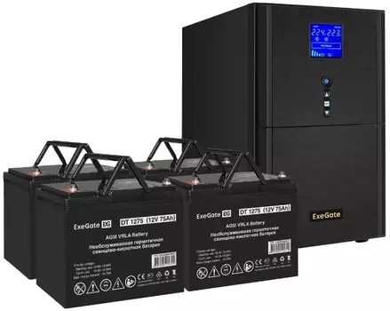 Комплект Exegate SineTower SZ-3000.LCD.AVR.3SH.1C13.RJ.USB EX296869RUS ИБП EX295990RUS + батарея 75Aч EX282983RUS 4шт (инвертор, синус, для котла) 300