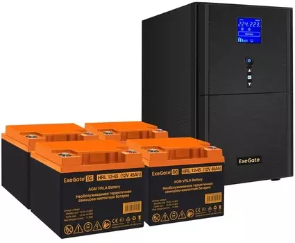 Комплект Exegate SineTower SZ-5000.LCD.AVR.2SH.1C13.T.RJ.USB EX296887RUS ИБП EX295991RUS + батарея 45Aч EX285666RUS 4шт (инвертор, синус, для котла) 5
