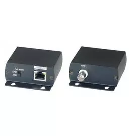 Комплект SC&T IP01P (передатчик + приёмник) для передачи сигнала Ethernet и питания (PoE) по коаксиальному кабелю RG6 до 300м.