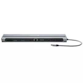 Концентратор Canyon CNS-HDS09B Type c data+Audio+Type C PD3.0 100W+SD+TF+2*USB3.0+USB2.0+RJ45+2*HDMI+VGA+DP+Lock, Input 100-240V, Output USB-C PD 5-20