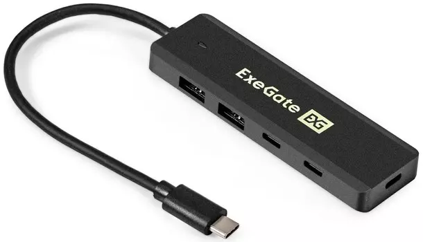 Концентратор Exegate EX298176RUS 4-в-1 ExeGate DUB-2C2P/5G (кабель-адаптер USB 3.2 Gen1 Type C --> 2xUSB3.2 Gen1 Type-A (5G)/2xUSB3.2 Gen1 Type-C (5G)