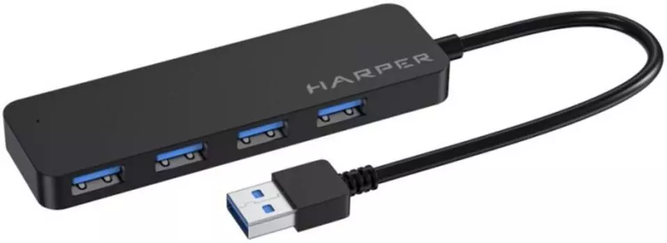 Концентратор Harper HUB-04P Black 4*USB 3.2, Micro USB, переходник: USB 3.0/Type-C, до 5 Гб/с, ABC пластик, индикатор работы устройст