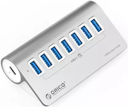 Концентратор Orico M3U7-G2-10-SV-BP 7xUSB-A 3.2 Gen2, вход USB-C 3.2 Gen2, серебристый