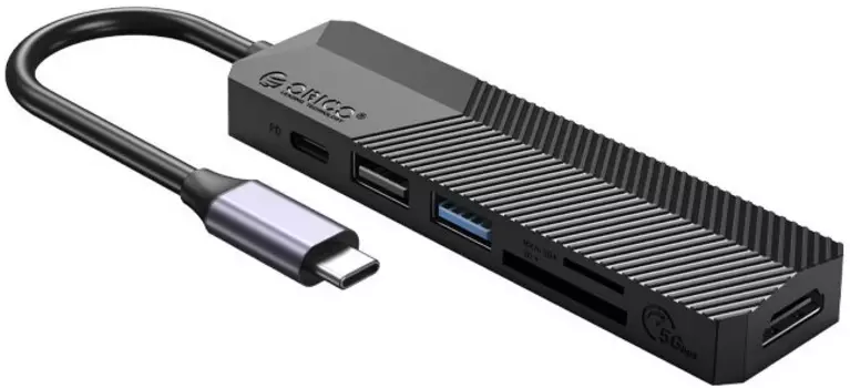 Концентратор Orico MDK-6P-BK-BP 1xUSB-A 3.0, 1xUSB-A 2.0, 1xUSB-C(PD), 1xSD/TF, 1xHDMI, черный