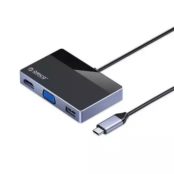 Концентратор Orico ORICO-DM-7P-BK-BP 7 в 1, на 1xPD, 1xHDMI, 1xVGA, 1xUSB-A3.0, 2xUSB-A2.0, 1x3.5 мм аудиопорт, черный/серый