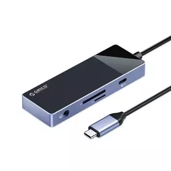 Концентратор Orico ORICO-DM-8P-BK-BP 8 в 1, на 1PD (PD3.0 100 Вт), 1HDMI (4K при 30 Гц), 3USB-A3.0 (5 Гбит/с), 1SD, 1TF, 13,5 мм аудиопорт, черн
