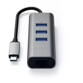 Концентратор Satechi ST-TC2N1USB31AM Type-C 2-in-1 USB 3.0 Aluminum 3 Port Hub and Ethernet Port, серый космос