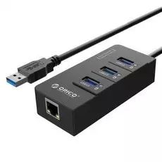 Концентратор USB 3.0 Orico HR01-U3-BK 3хUSB 3.0/RJ45 1000М