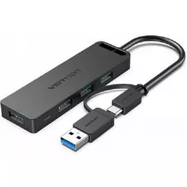 Концентратор USB 3.0 Vention CHTBB OTG USB Type-C+USB 3.0/ 4*USB 3.0, черный - 0.15м.