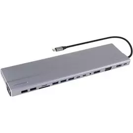 Концентратор VCOM CU4703 USB TypeC-3*USB 3.0, 2*USB 2.0, VGA, RJ45, SD, TF, audio, HDMI, DP, 2*USB 3.1 Data, PD