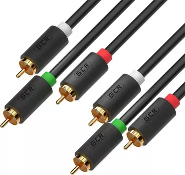 Коннектор GCR GCR-51820 1.5m видео-аудио 3 х RCA/3 х RCA, GOLD, черный