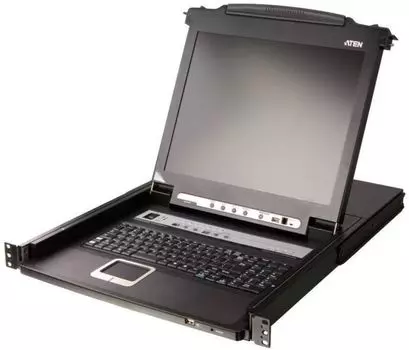 Консоль KVM Aten CL5708MW-ATA-RG switch, KVM, 2 user консоль LCD 17.3" => 8 cpu/портов/port PS2/USB+VGA, с KVM-шнурами USB 2x1.8м, 1920x1080, 1U 19",