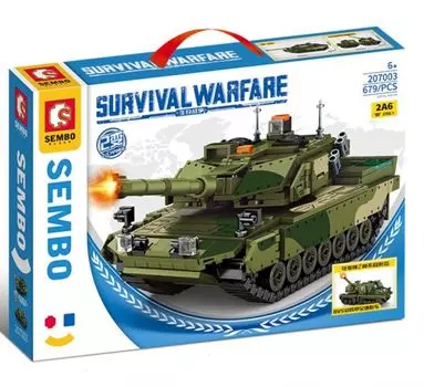 Конструктор Sembo Block,207003, танк- Леопард 2A6, 679 деталей.