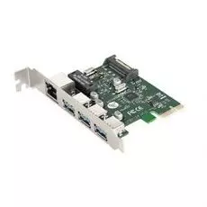 Контроллер Exegate EXE-361 EX283714RUS PCI-E 2.0, 3*USB3.0 ext + LAN UTP 1000Mbps, раз.доп.пит.(OEM)