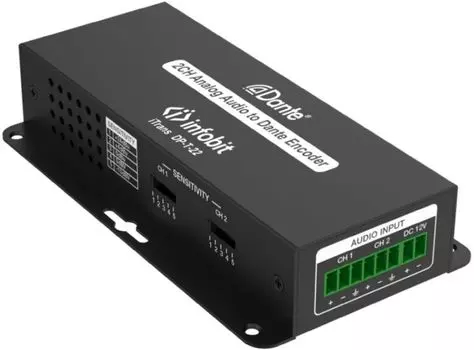 Конвертер Infobit iTrans DP-T-22 2 аналоговых входа (6-pin phoenix, балансный/линейный), 1xRJ45(Dante), питание PoE или DC (12В)