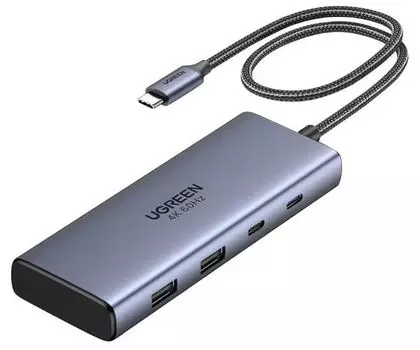 Конвертер UGREEN 45379_ 4-in-1 4K@60Hz USB-C to 2*USB-A 3.2+2*USB-C 3.2+2*HDMI+PD Port Converter. Цвет: серый