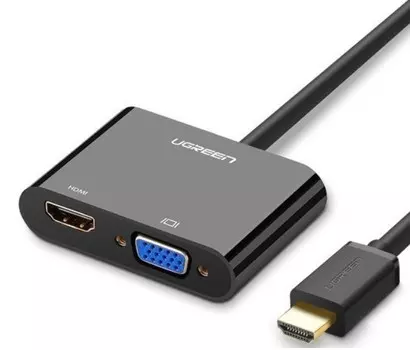 Конвертер UGREEN CM101 40744_ HDMI to VGA + HDMI, цвет: черный