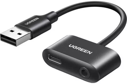 Конвертер UGREEN CM397 80897 USB Audio Converter USB-A to USB-C с разъемом 3.5mm Headphone Jack, чер