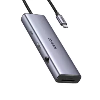 Конвертер UGREEN CM498 USB-C To 3*USB 3.0 A+HDMI+VGA+RJ45 Gigabit+SD/TF+AUX3.5mm+PD Converter. Цвет: серый