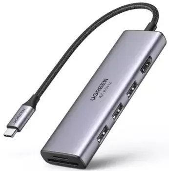 Конвертер UGREEN CM511 45521_ 7-in-1 4K@60Hz USB-C To HDMI+2xUSB-C 3.2+1xUSB-A 3.2+SD/TF+PD Converter. Цвет: серый