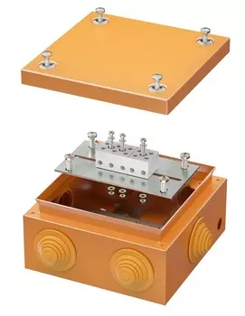 Коробка распределительная DKC FSB31506 стальная FS с кабельными вводами и клеммниками, IP55, 150х150х80 мм, 5р, 450V, 10A, 6 мм2, "Vulcan"