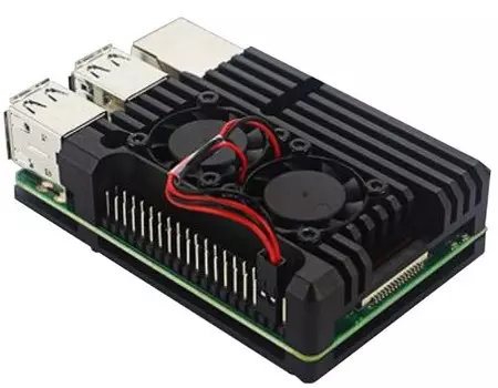 Корпус ACD RA458 Black Metal Aluminum Case with double Fans for Raspberry Pi 3B/3B+ (RASP2244)