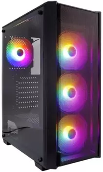 Корпус ATX 1STPLAYER FIRE DANCING V4 V4-4F1 черный, без БП, боковая панель закаленное стекло, USB 3.0, 2*USB 2.0, audio