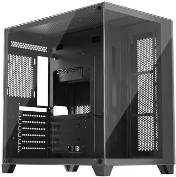 Корпус ATX 1STPLAYER MV8-TP-BK черный, без БП, боковая панель из закаленного стекла, 2*USB3.0, USB2.0, HD audio