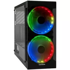 Корпус ATX Exegate i3 MATRIX черный, БП 600W, передняя и боковая панели из закаленного стекла, пылевые фильтры, 2 вент. 18см с RGB подсветкой, 2*USB,