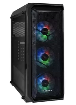 Корпус ATX Exegate i3 NEO EX296082RUS черный, БП 800W, боковая панель из закаленного стекла, USB 3.2, 2*USB 2.0, audio