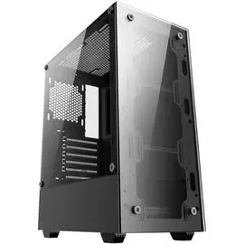 Корпус ATX HIPER HG302 SHADOW черный, без БП, боковая панель из закаленного стекла, USB 3.0, 2*USB 2.0, audio