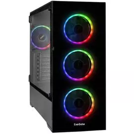 Корпус eATX Exegate i3 MAX EX290159RUS черный, БП 500W, передняя и боковая панели из закаленного стекла, пылевые фильтры, 4 вент. 12см с RGB подсветко