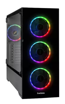 Корпус eATX Exegate Miditower i3 MAX-PPH500 EX295114RUS черный, БП 500W, передняя и боковая панели из закаленного стекла, пылевые фильтры, 4 вент. 12с