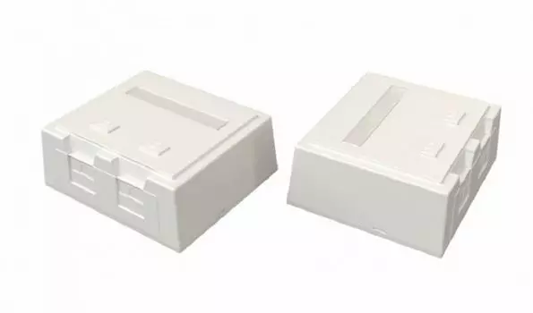 Корпус Hyperline SBB4-2-WH настенной розетки для установки 2-х вставок типа Keystone Jack, со шторкой, белый