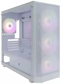 Корпус mATX 1STPLAYER FD5-M-WH-4F2-W(AP) белый, без БП, боковая панель из закаленного стекла, USB3.0, 2*USB2.0, HD audio