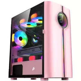 Корпус mATX 1STPLAYER INFINITE SPACE IS3 IS3-PK-1F2-W розовый, без БП, с окном, 2*USB 2.0, USB 3.0, audio