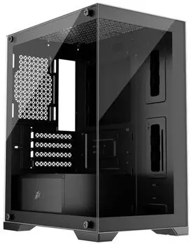 Корпус mATX 1STPLAYER Mi2-BK-3F1 черный, без БП, боковая панель из закаленного стекла, USB3.0, USB2.0, HD audio
