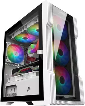 Корпус mATX 1STPLAYER T3-G белый, без БП, боковая и передняя панель из закаленного стекла, USB 3.0, 2*USB 2.0, audio