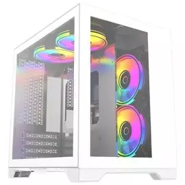 Корпус mATX Powercase Vision Micro белый, без БП, боковая и передняя панель из закаленного стекла