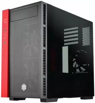 Корпус mATX SilverStone G410RL08BRRG020 черно-красный, без БП, окно из закаленного стекла, 2*USB 3.0 Type-A, audio