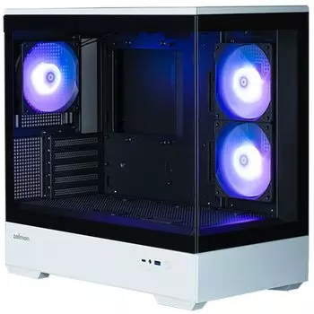 Корпус mATX Zalman P30 BW черный/белый, без БП, боковая и фронатльная панели из закаленного стекла, ARGB, USB Type-C, USB 3.0, audio