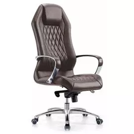 Кресло Бюрократ _AURA коричневое, кожа, крестовина алюминий