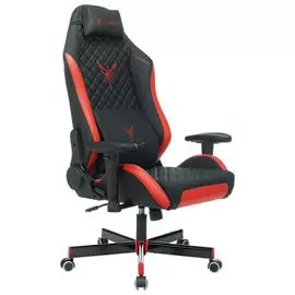 Кресло Бюрократ Knight Explore игровое, с подголовником, крестовина металл, эко.кожа, цвет: черный/красный ромбик