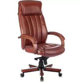 Кресло Бюрократ T-9922WALNUT/CHOK (УЦЕНЕННЫЙ) руководителя, цвет светло-коричневый Leather Eichel кожа крестовина металл/дерево, НОВЫЙ,НЕКОНДИЦИЯ, гар