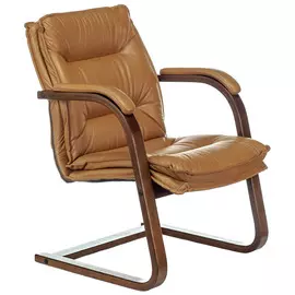 Кресло Бюрократ T-9927WALNUT-AV/MUST полозья дерево, кожа, цвет: горчичный