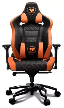 Кресло игровое Cougar Throne black/orange, экокожа, регулируемый угол наклона, механизм качания