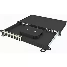 Кросс оптический стоечный TopLAN КРСв-Top-1U-24SC/U-OM2-BK выдвижной 19", 24 SC/UPC адаптеров, многомодовый, 1U, черный, укомплектованный