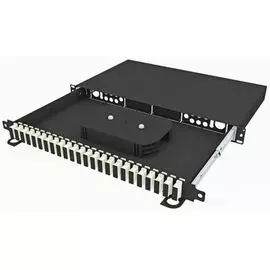 Кросс оптический стоечный TopLAN КРСв-Top-1U-48SC/U-OM2-BK выдвижной 19", 48 SC/UPC адаптеров, многомодовый, 1U, черный, укомплектованный