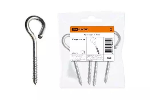 Крюк TDM SQ0412-0020 шуруп ВТ 8 (упак. 4 шт)