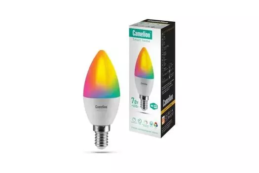 Лампа Camelion 14500 светодиодная LSH7/С35/RGBCW/Е14/WIFI (7Вт Е14 RGB+DIM+CW 220В WiFi)